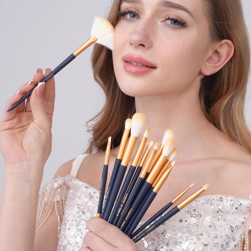 LORYP Makeup Brushes Set Labeled 18 Piece Face and Eye Brush Set Ultra soft hair Foundation, Concealer, Blush, Contour, Blending, Eyeshadow Blue Brush kit - Image 3